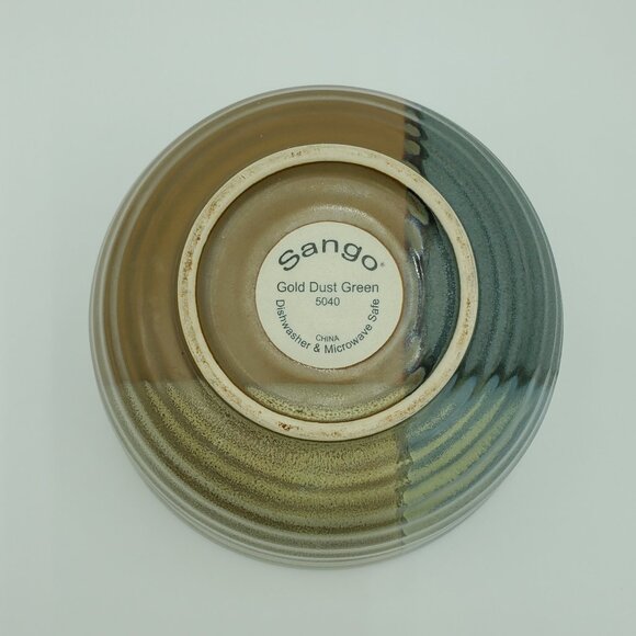 Sango Gold Dust Green Mixing Bowl 5040 Tan Beige Brown Green Ribbed Serving Bowl - Picture 7 of 8
